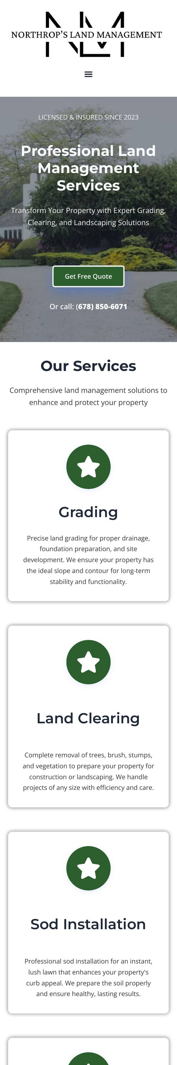 Screenshot of the Northrop's Land Management website