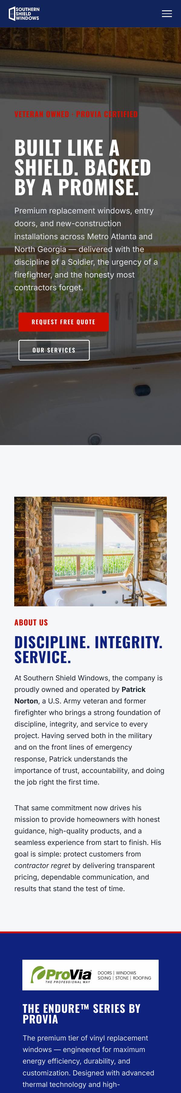 Screenshot of the Southern Shield Windows website